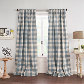 Elrene Grainger buffalo-check blackout curtain panel in chambray color provides stylish privacy