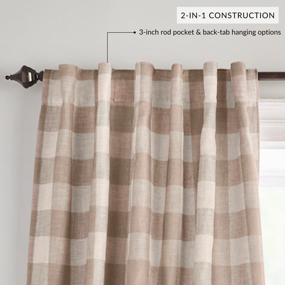 Elrene Grainger rod-pocket curtain detail supports easy, secure hanging