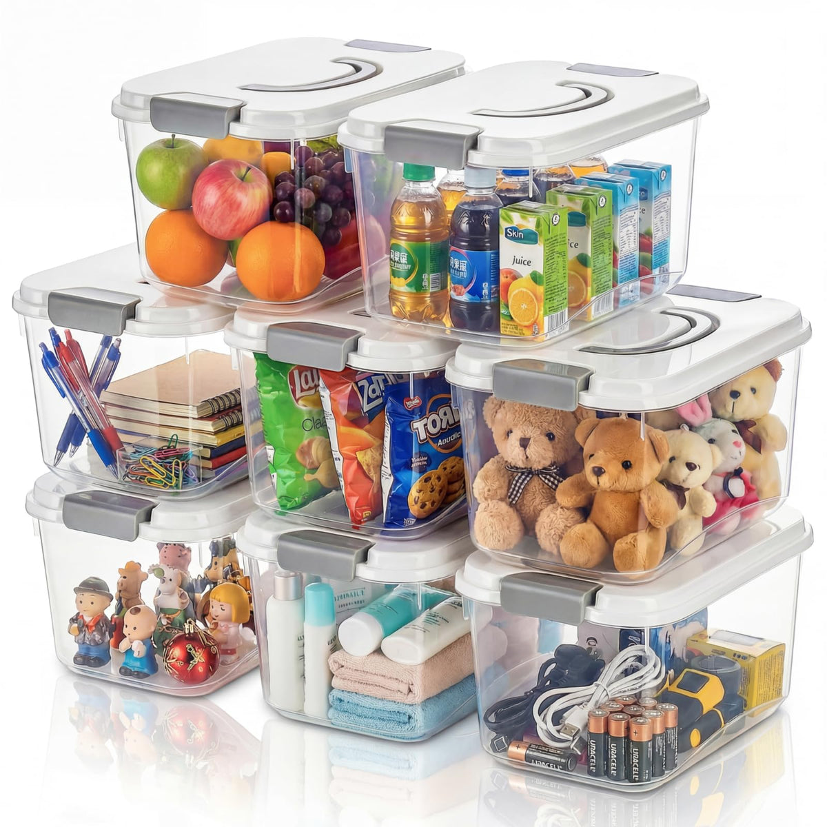 Elsjoy 8-pack latch storage bins with lids for closet organization