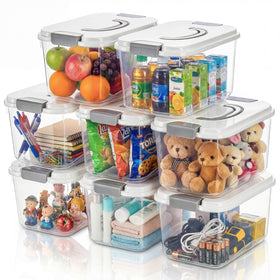 Elsjoy 8-pack latch storage bins with lids for closet organization