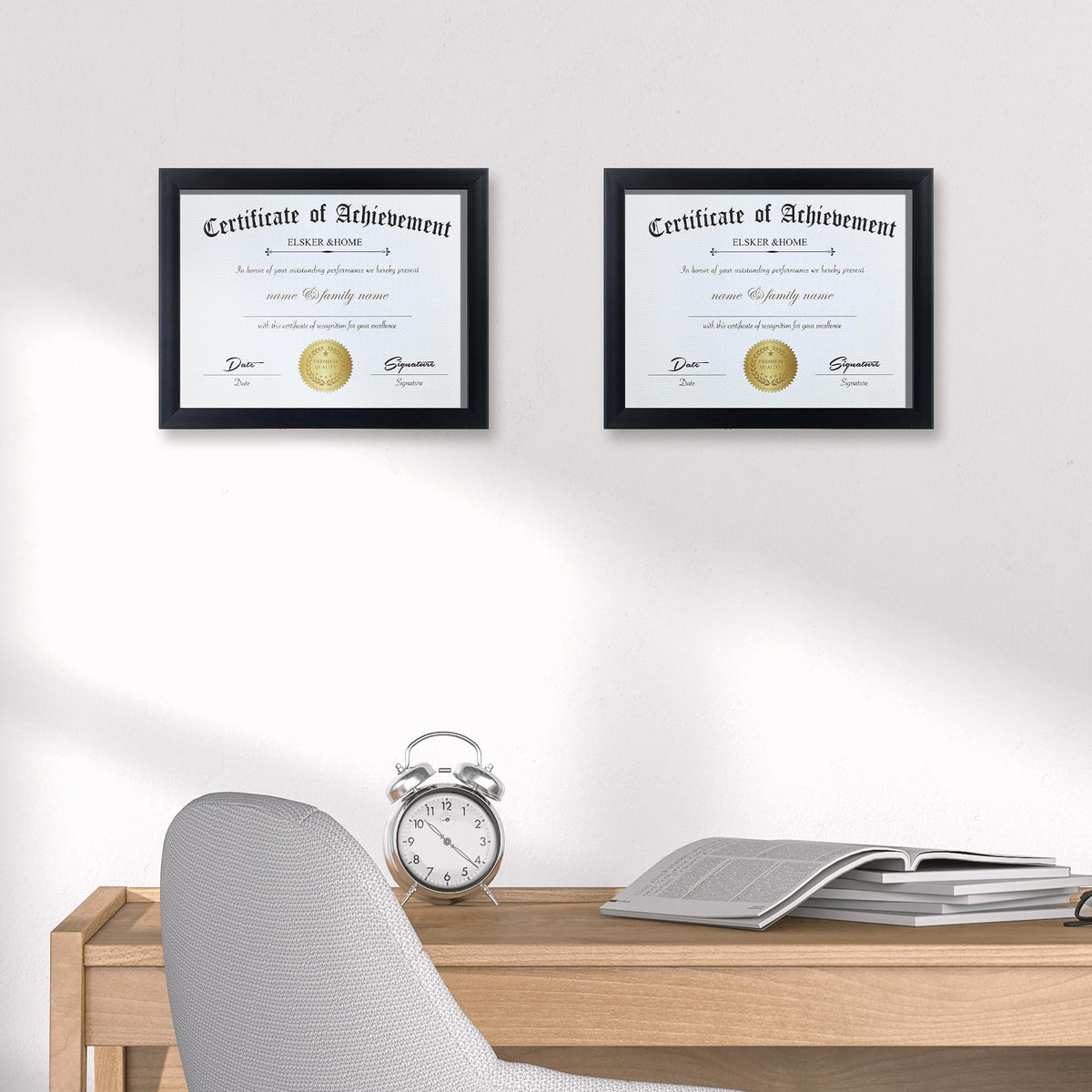 ELSKER&HOME 8.5x11 certificate frame side profile highlighting slim durable design for wall or desk
