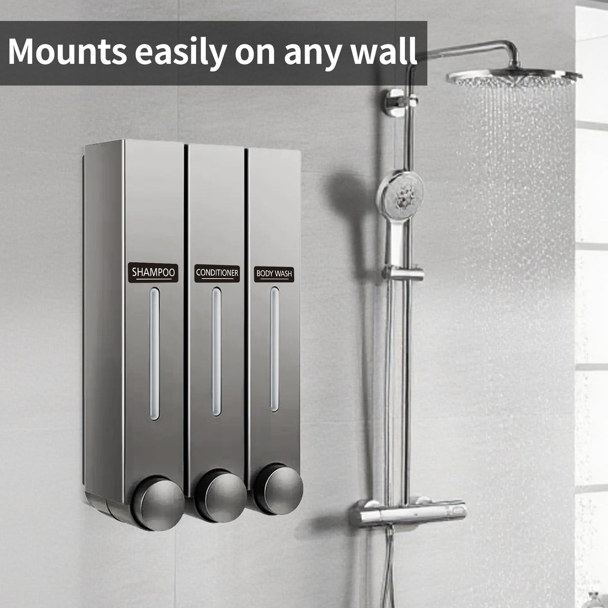 Eluke shower dispenser 42oz capacity keeps shampoo and body wash ready.