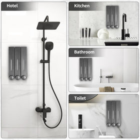 Elegant gun-gray finish adds modern touch to shower decor.