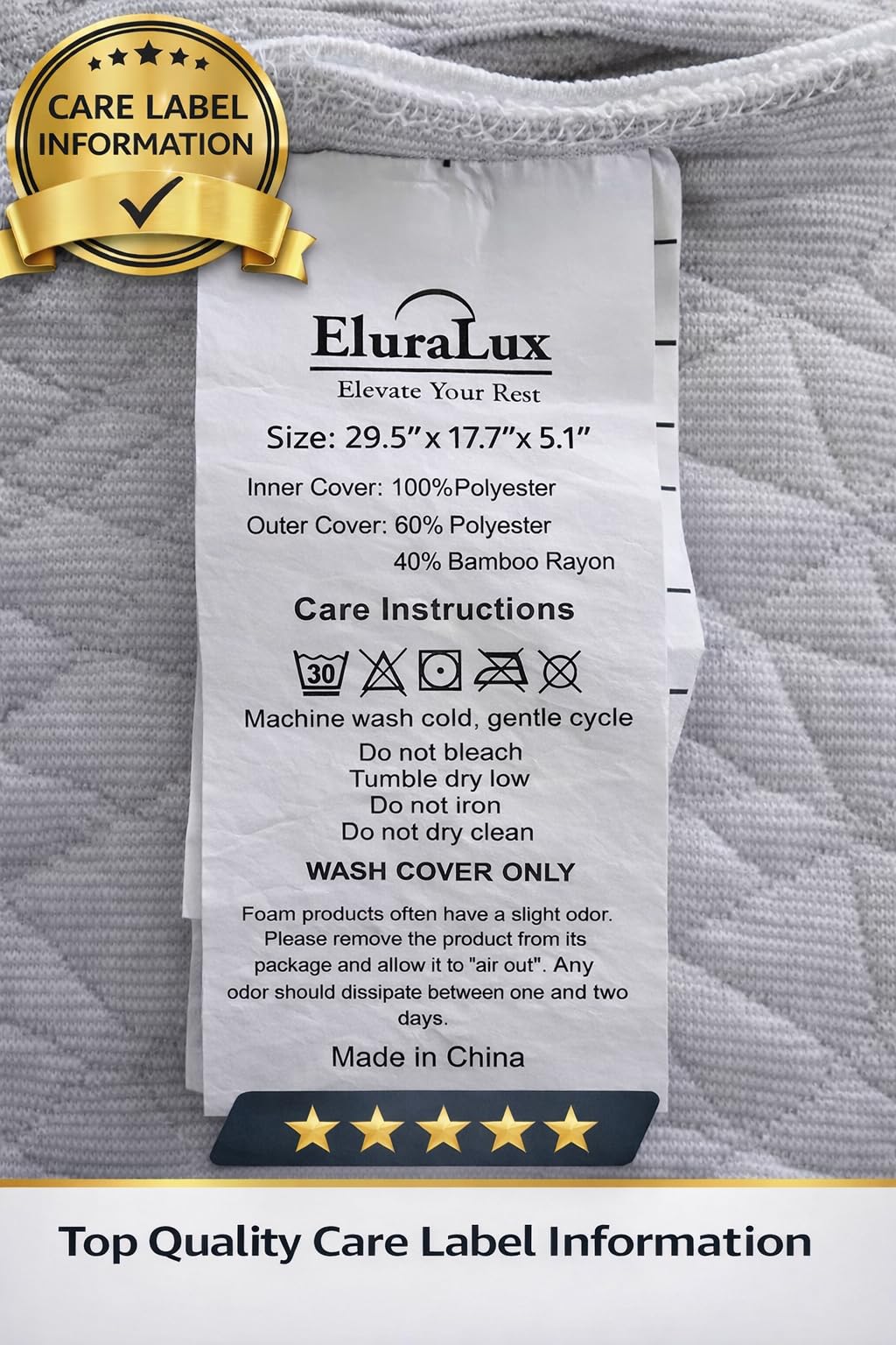 EluraLux quilted design fabric enhances airflow while keeping your pillow fresh.