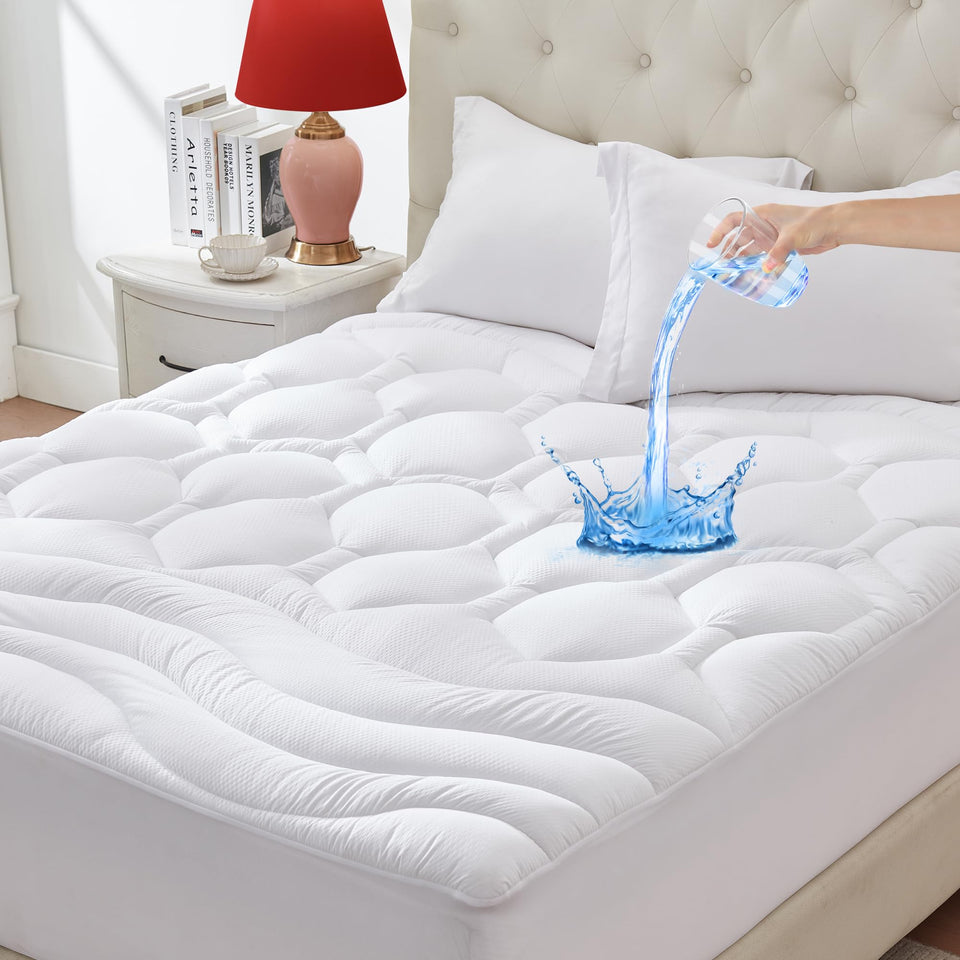 Elven Home King Size Mattress Pad with waterproof backing protects against spills and stains.