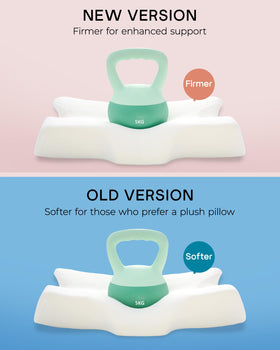 Elviros cervical memory foam pillow, side view, shows dual-height support for sleepers.
