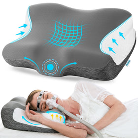 Elviros cervical neck pillow supports CPAP compatibility with masks