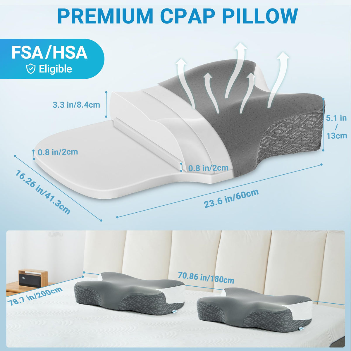 Ergonomic curve of Elviros pillow supports head and neck alignment
