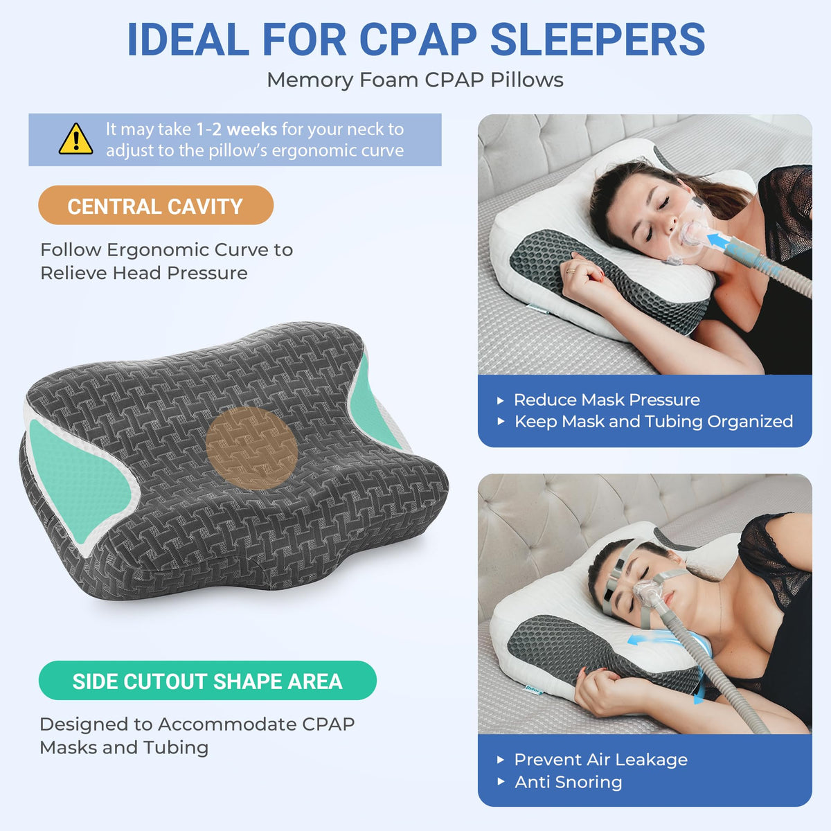 Elviros CPAP Pillow adjustable height inserts for personalized fit.