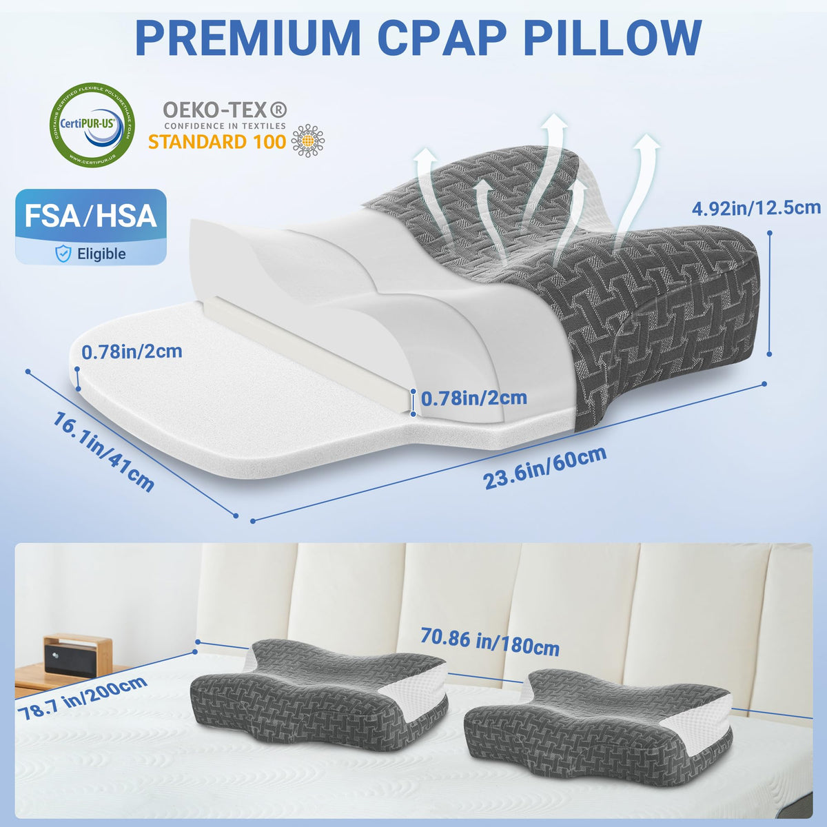 Elviros CPAP Pillow removable washable cover for easy cleaning.