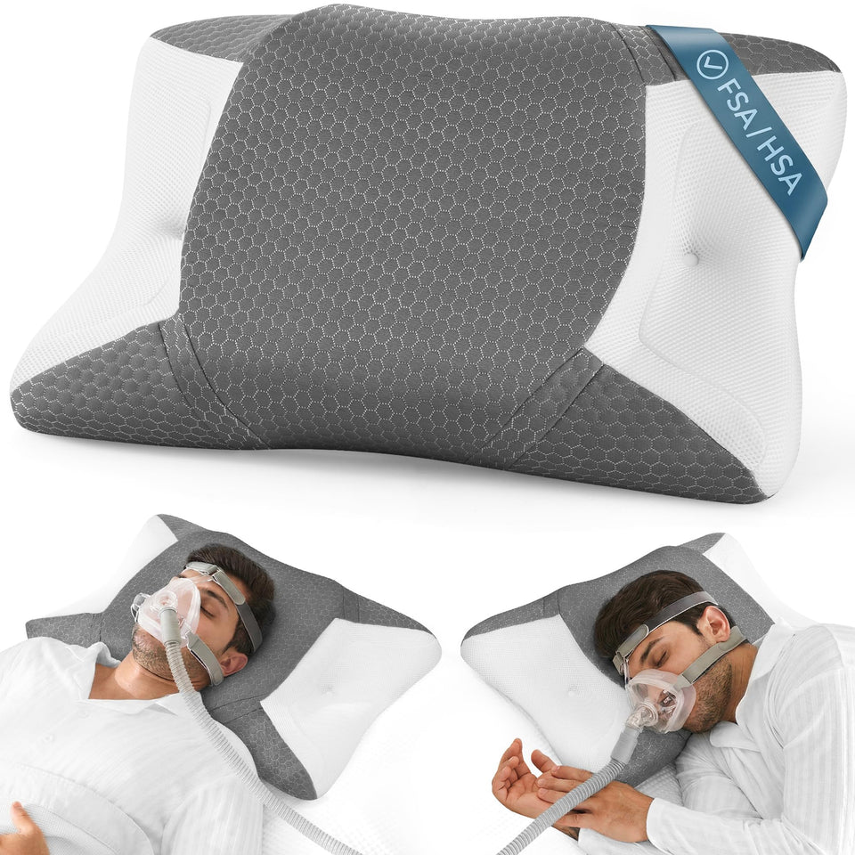 Elviros CPAP pillow with side sleeping cutouts supports mask stability