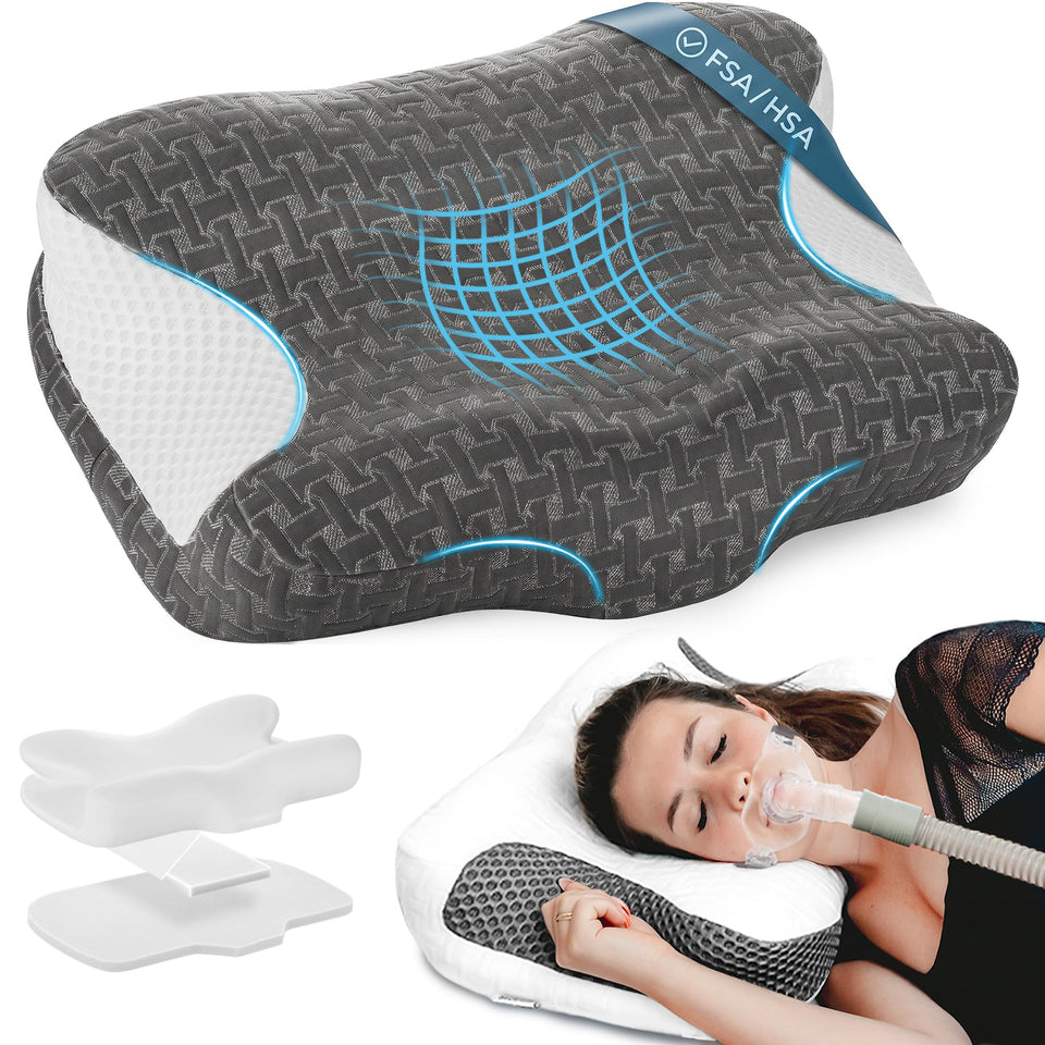 Elviros CPAP Pillow side view showing mask compatibility and neck support.