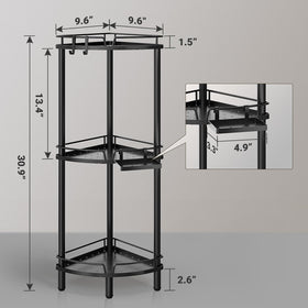 ELYKEN 3-tier shelf fits bathroom corner for efficient space use.