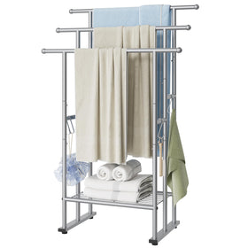 ELYKEN 3-tier standing towel rack front view showing organized towels.
