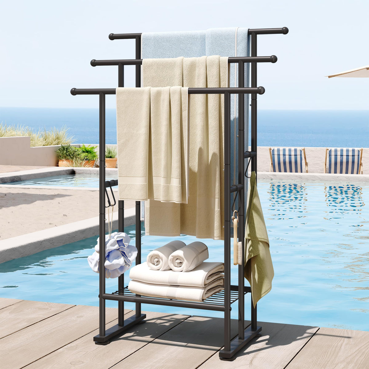 ELYKEN 360-degree adjustable feet help level the rack on uneven surfaces.