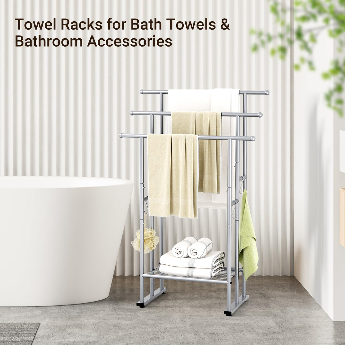 ELYKEN 40-inch tall rack with towels drying to illustrate height.