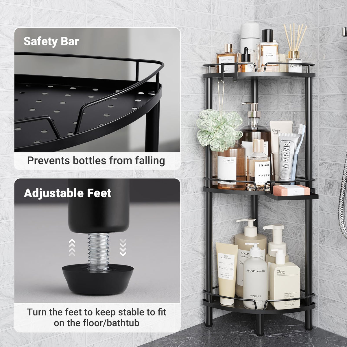 ELYKEN adjustable feet stabilize on uneven floors without scratches.