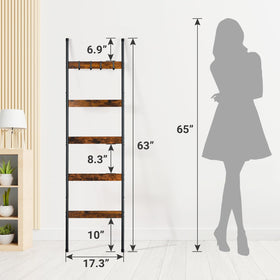 ELYKEN blanket ladder leaning against wall in a cozy living room setup.