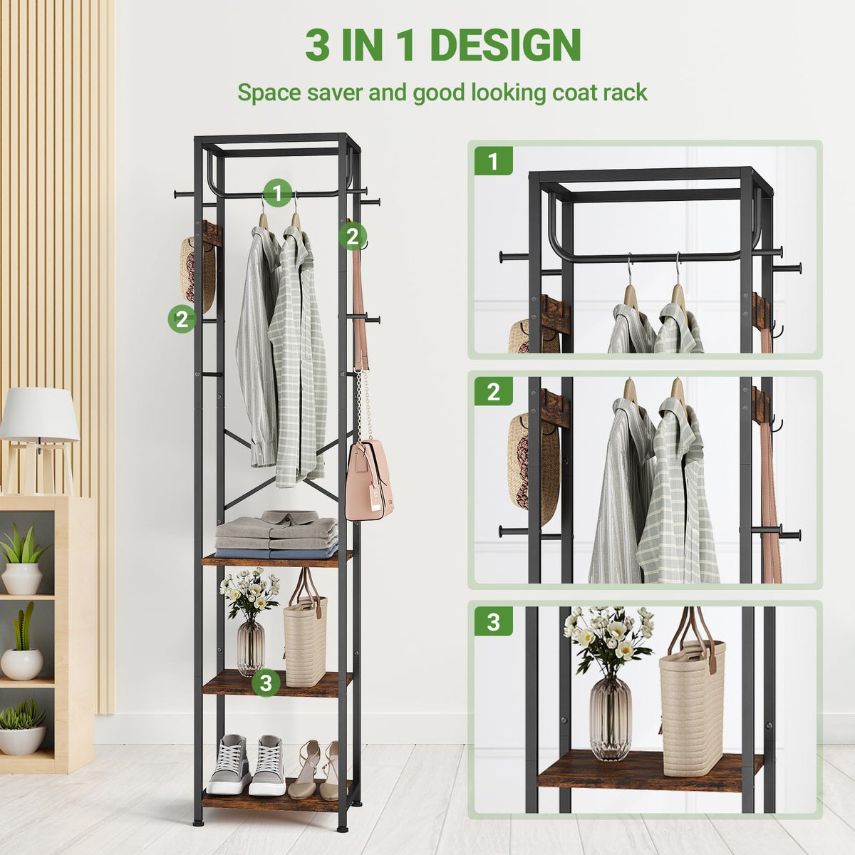 ELYKEN rustic brown coat rack complements industrial and modern decor