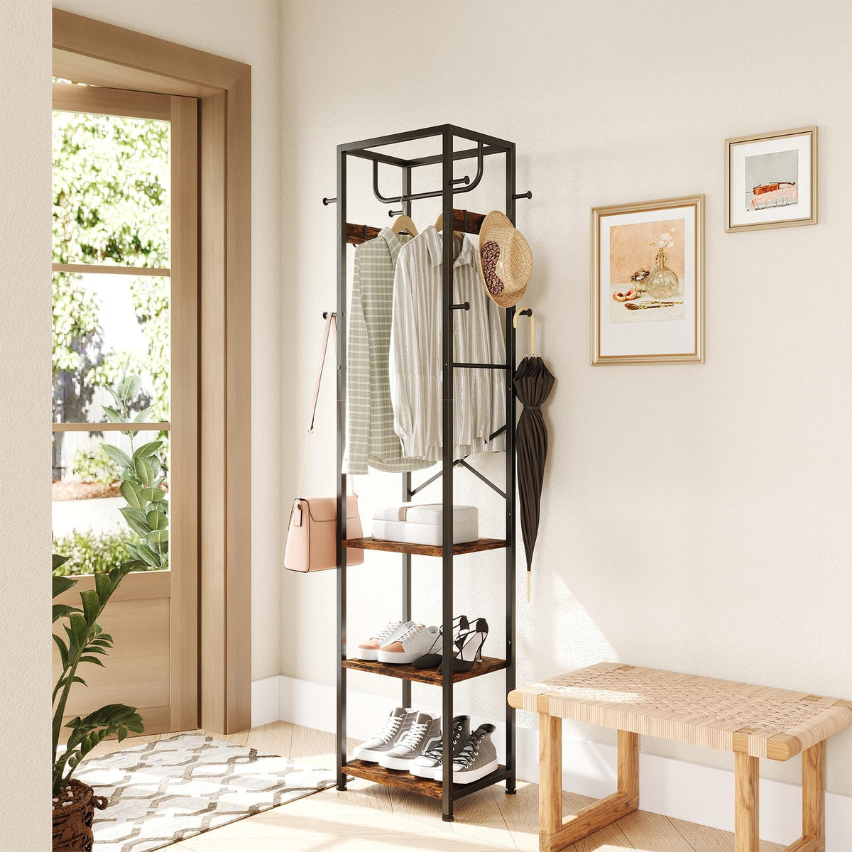 ELYKEN coat rack sturdy metal frame with four adjustable feet for stable placement