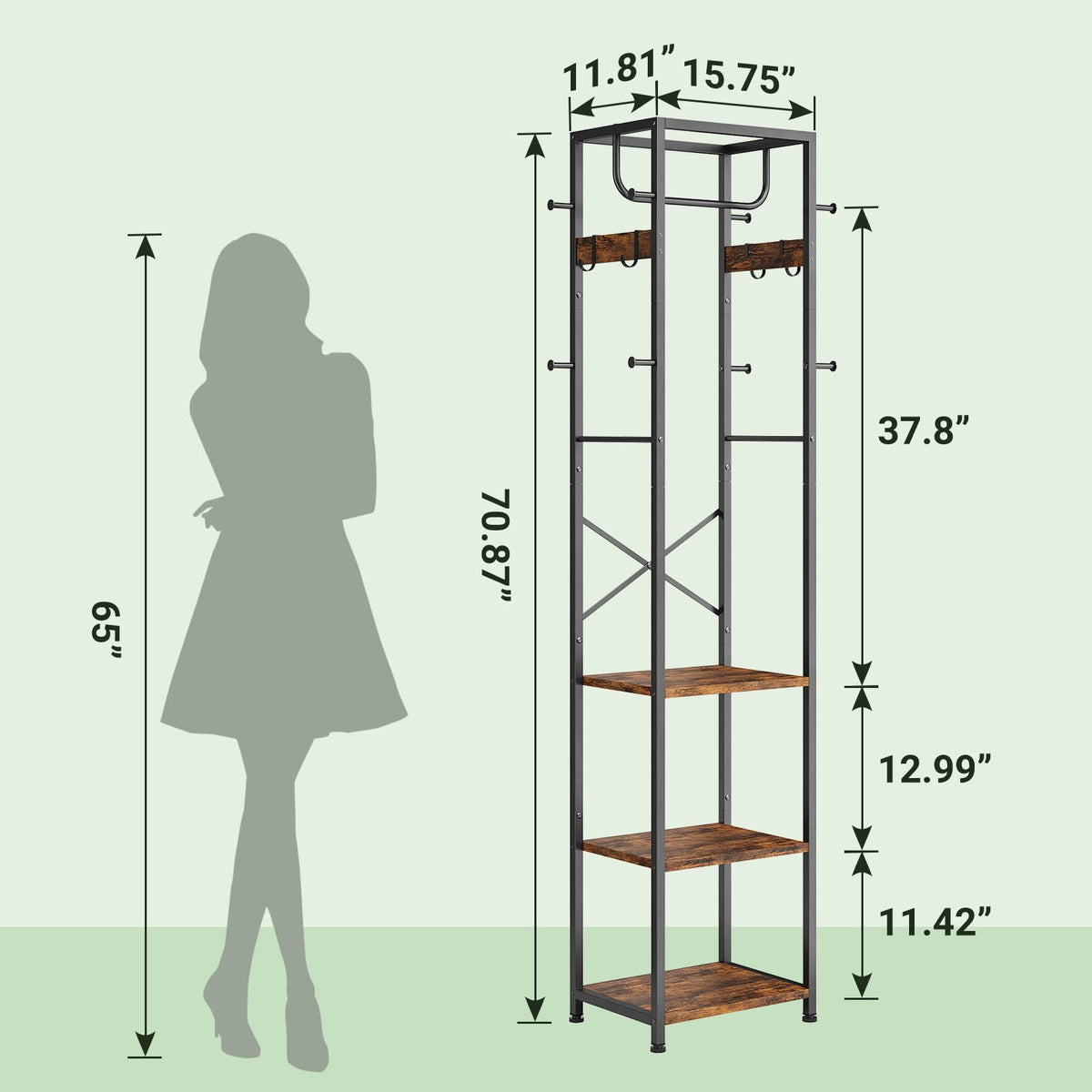 ELYKEN coat rack features three shelves for shoes and bags to save space