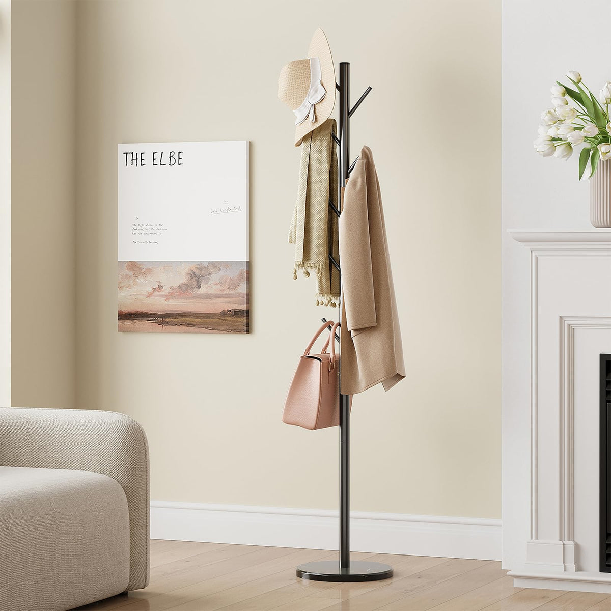 ELYKEN versatile coat rack suitable for entryways, hallways, bedrooms, and offices