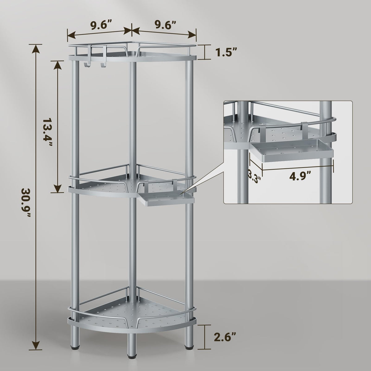 ELYKEN 4-tier unit with soap holder for convenient hand soap and body wash.