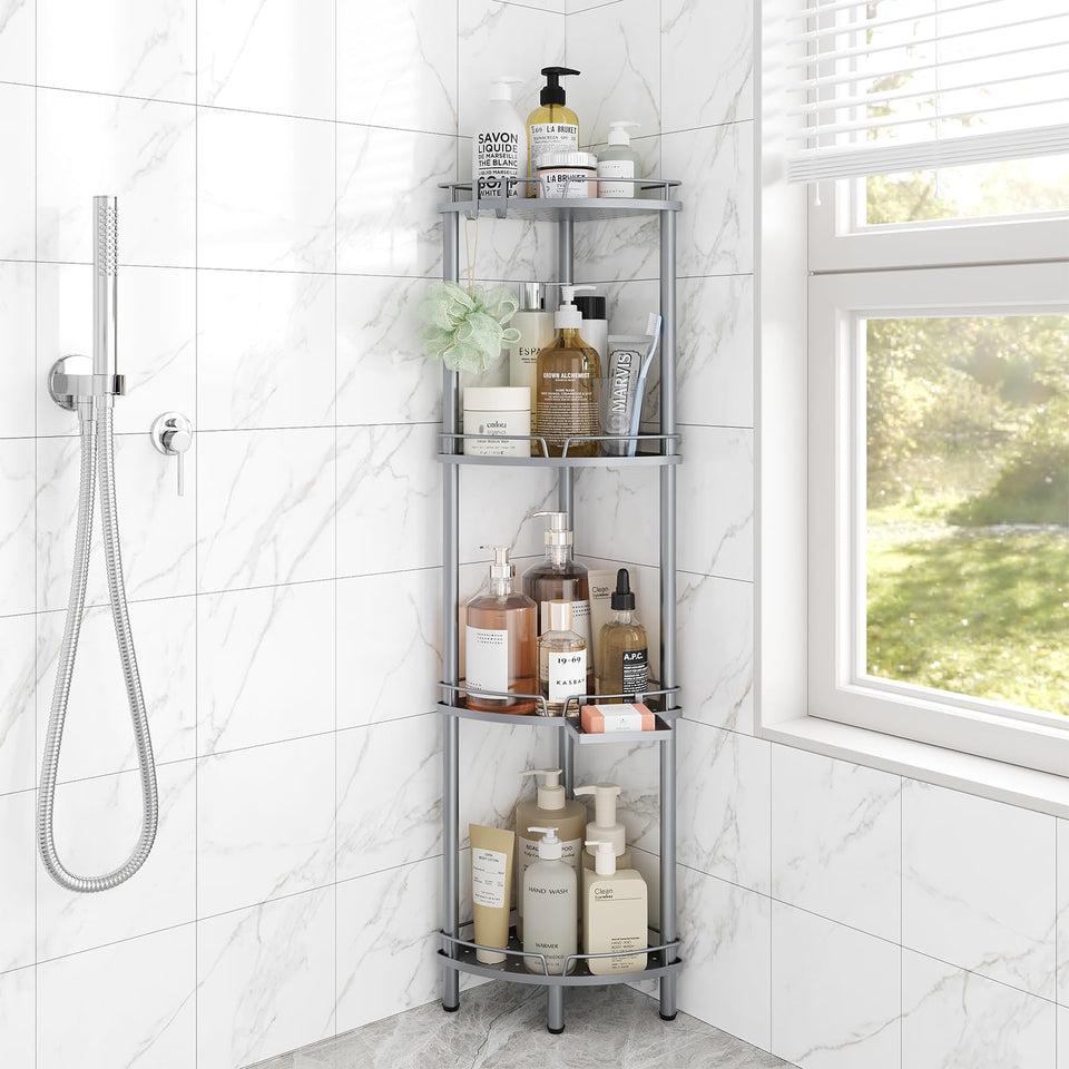 ELYKEN Corner Shower Caddy 4-tier organized storage for tall bottles in the shower
