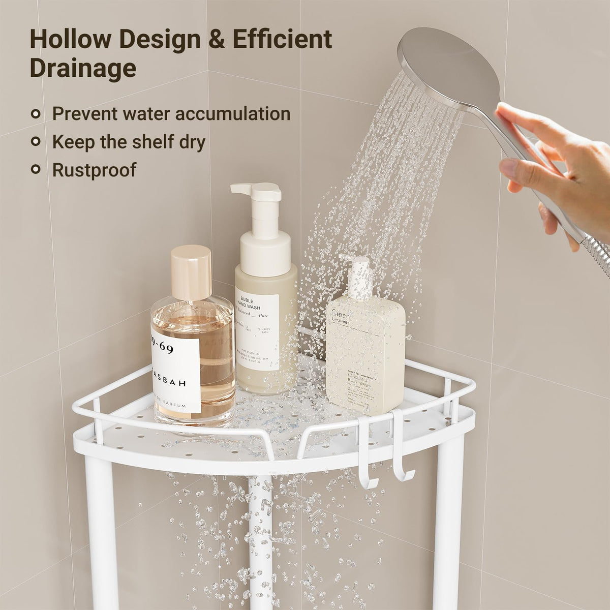 ELYKEN Corner Shower Caddy adjustable feet keep it stable on uneven floors