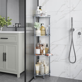 ELYKEN corner shower caddy dimensions suitable for tight spaces and large bottles