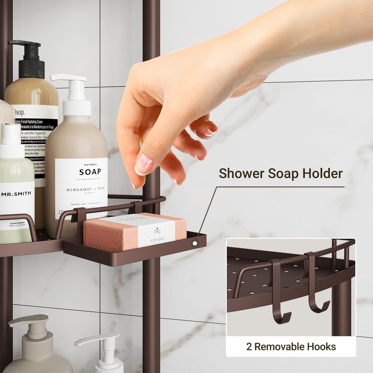 ELYKEN Corner Shower Caddy drainage holes prevent water pooling for quick drying.