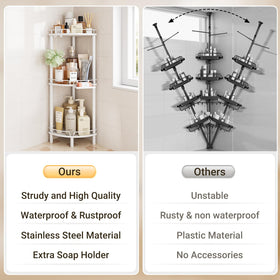 ELYKEN Corner Shower Caddy side rails protect bottles from slipping