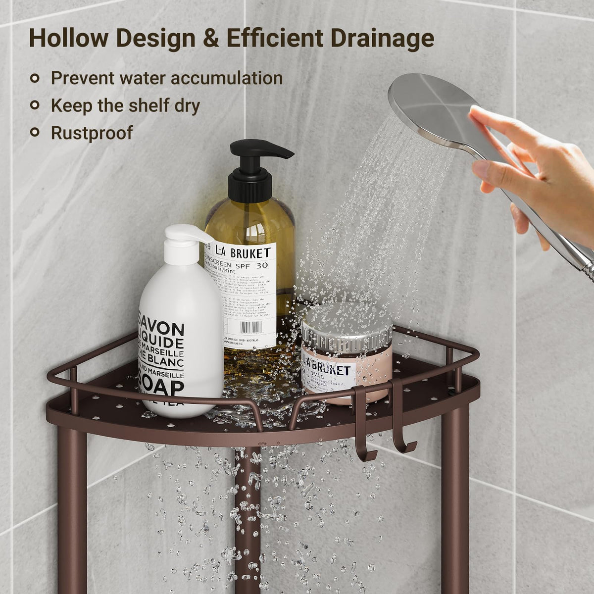 ELYKEN Corner Shower Caddy soap holder keeps soap within easy reach.
