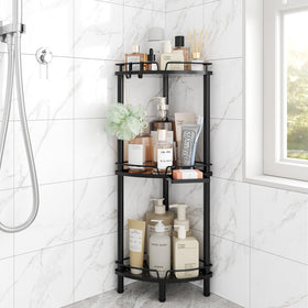 ELYKEN corner shower caddy stand keeps shampoo organized and dries quickly.