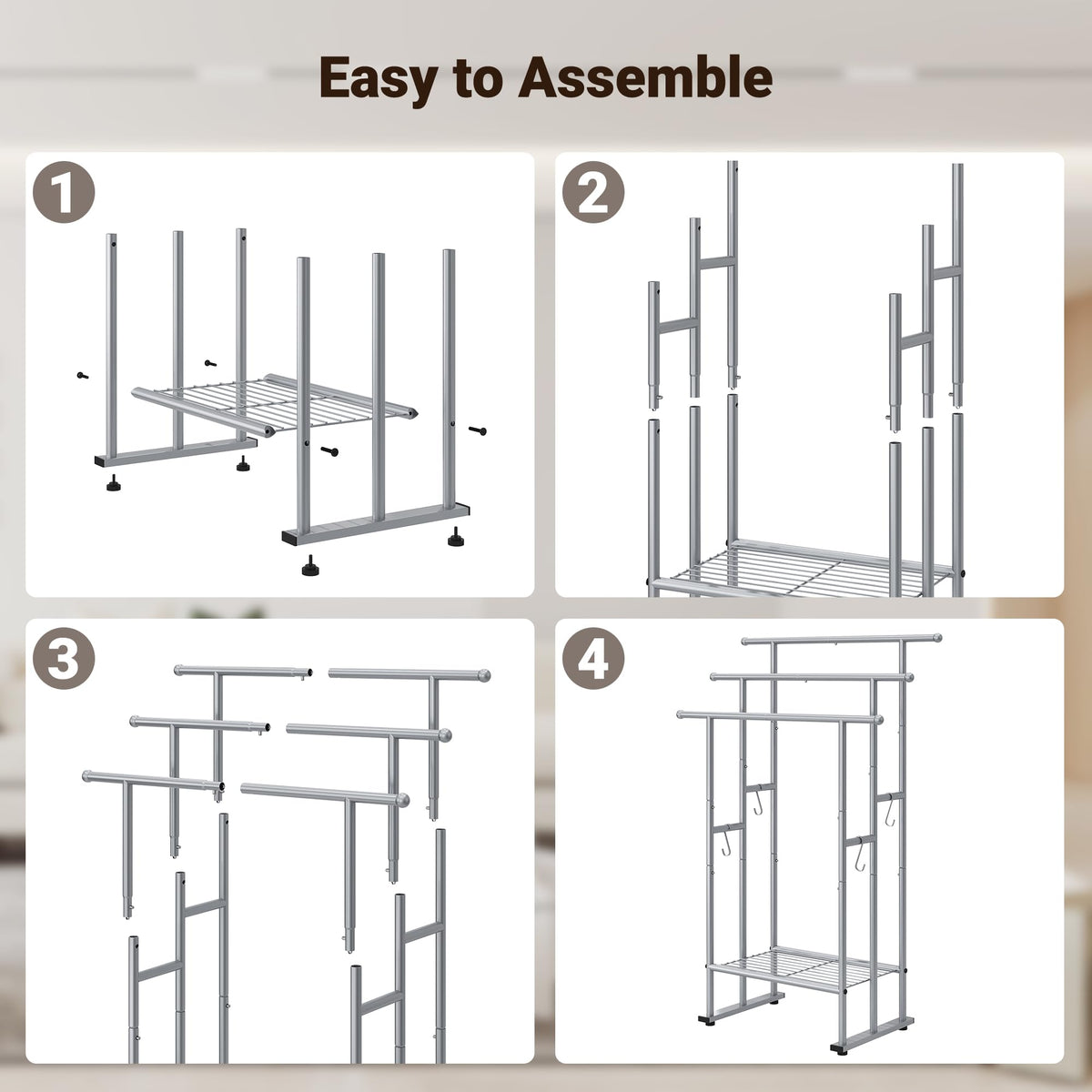 ELYKEN freestanding rack keeps towels off the floor and within reach.