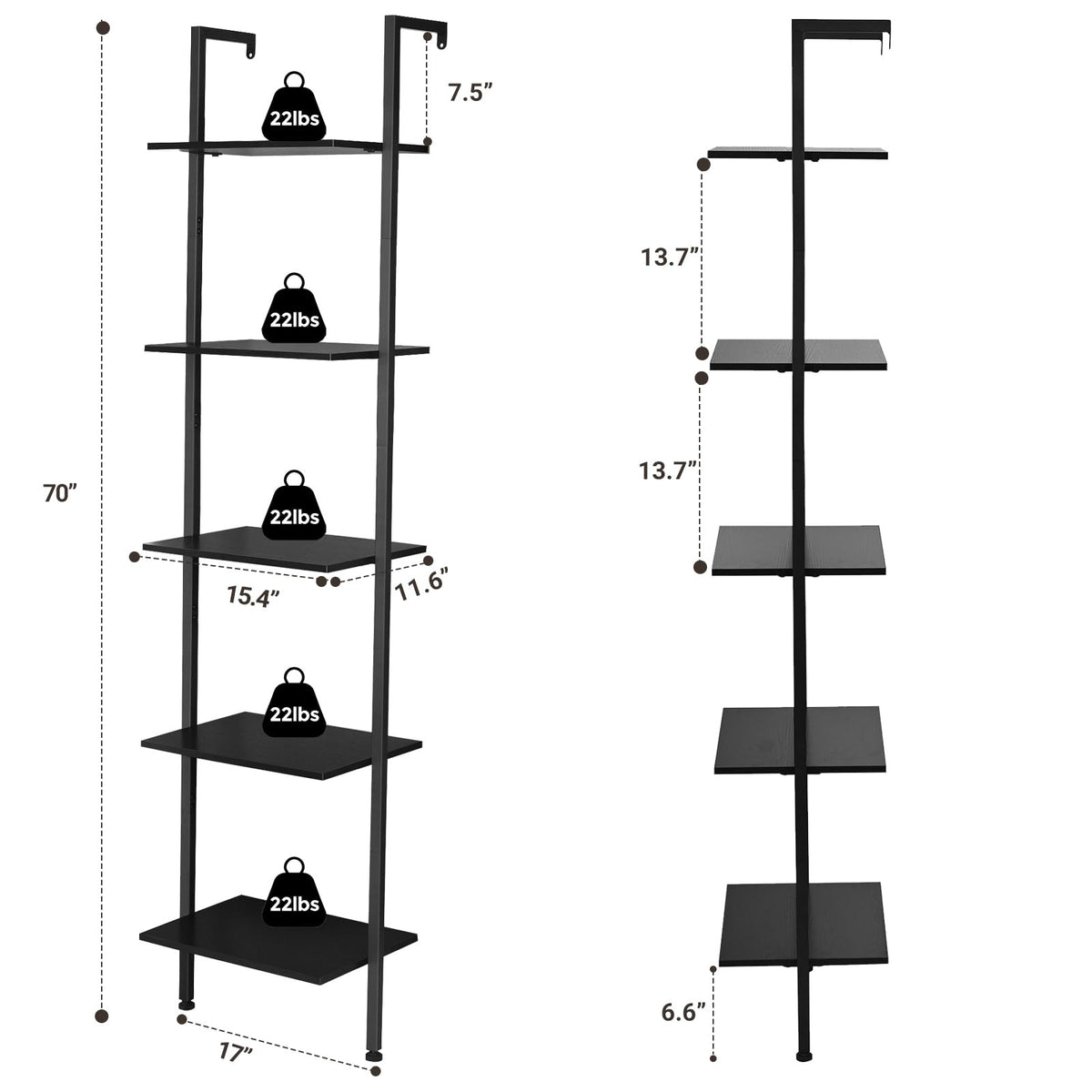 ELYKEN ladder shelf sturdy iron frame supports books and display items.