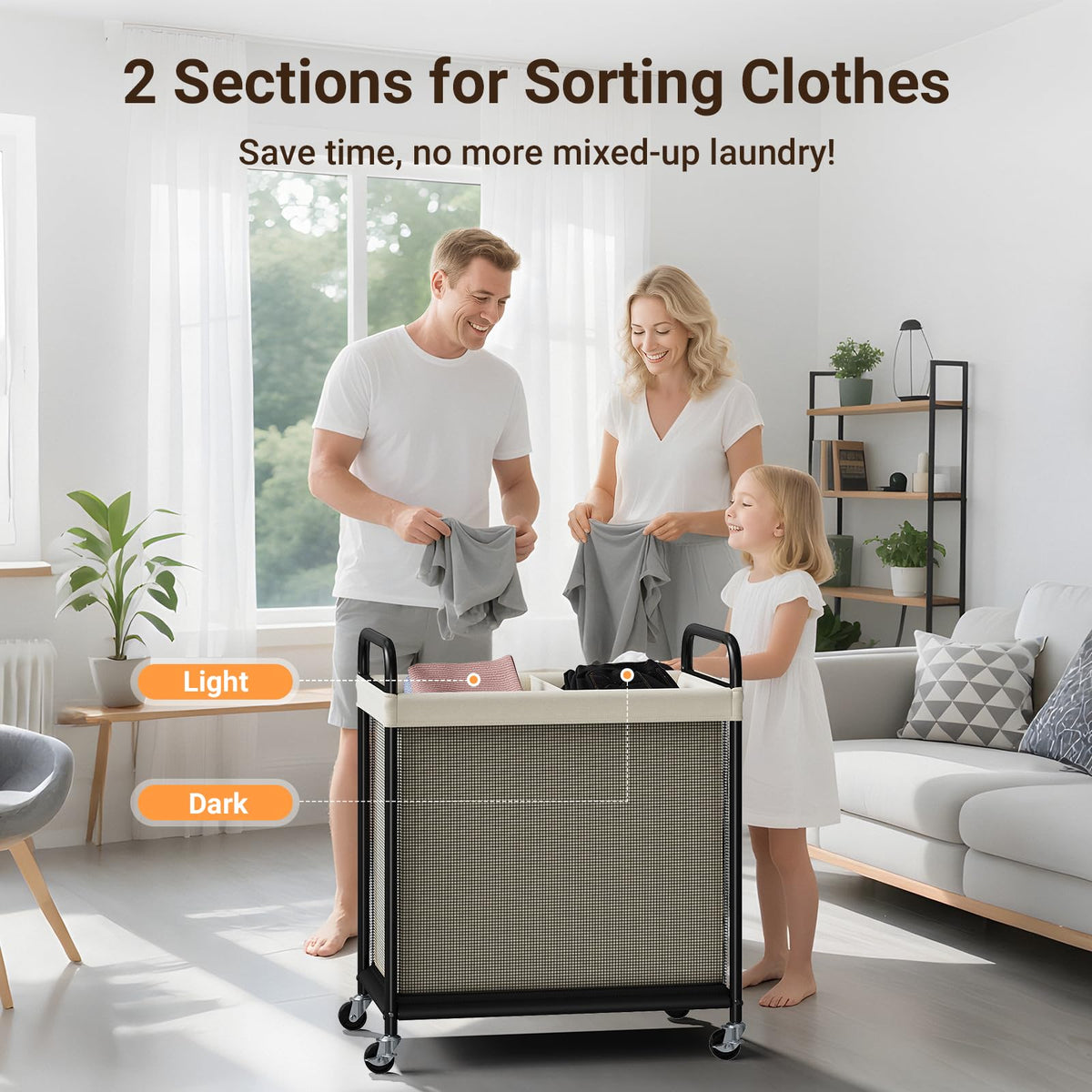 ELYKEN ergonomic handle on the laundry cart for comfortable loading