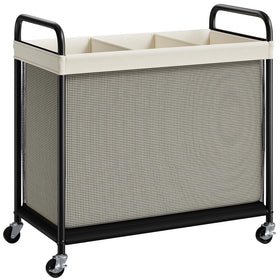ELYKEN 3-section laundry hamper front view shows spacious 120L capacity for organized sorting.