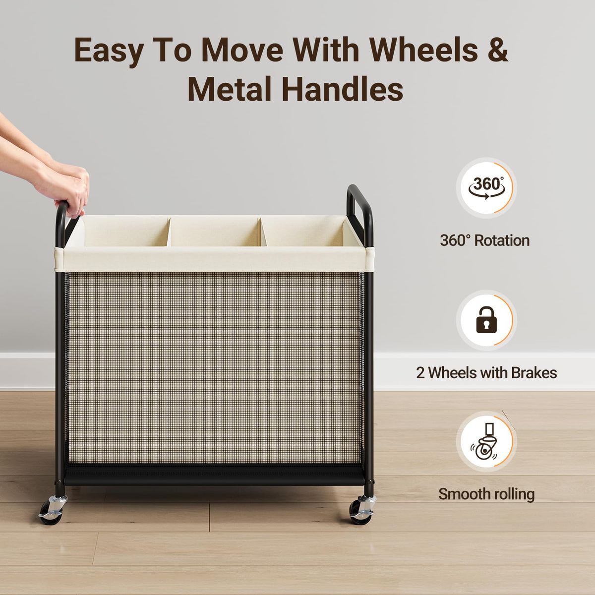 ELYKEN 3-section with locking casters ensures stable placement when needed.