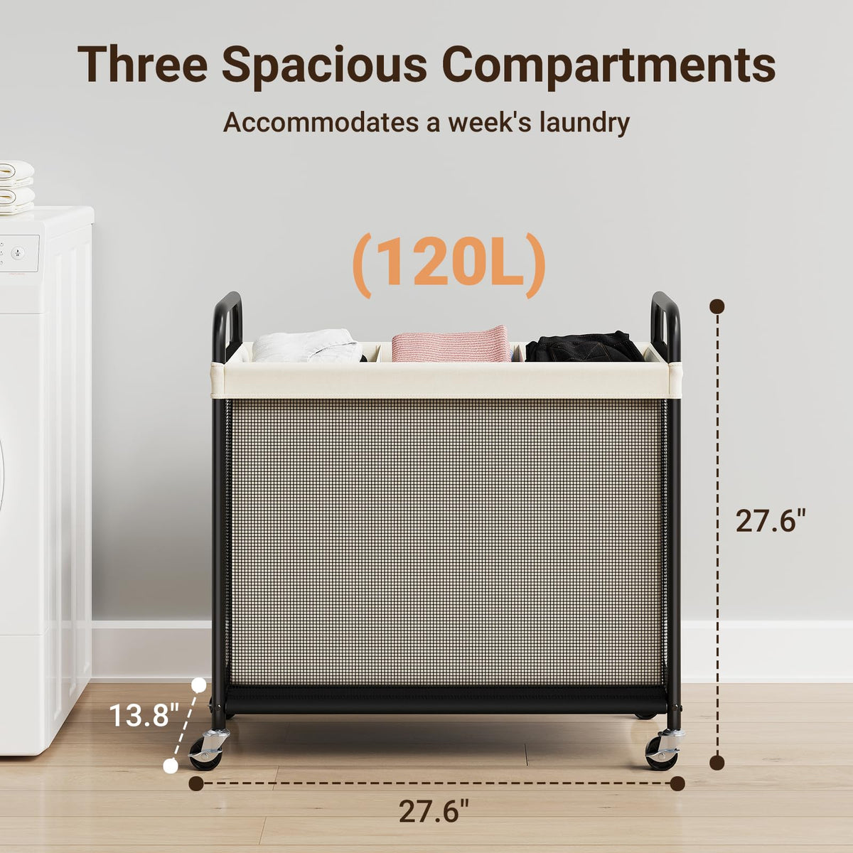 ELYKEN 3-section wheeled cart emphasizes easy movement with locking brakes.