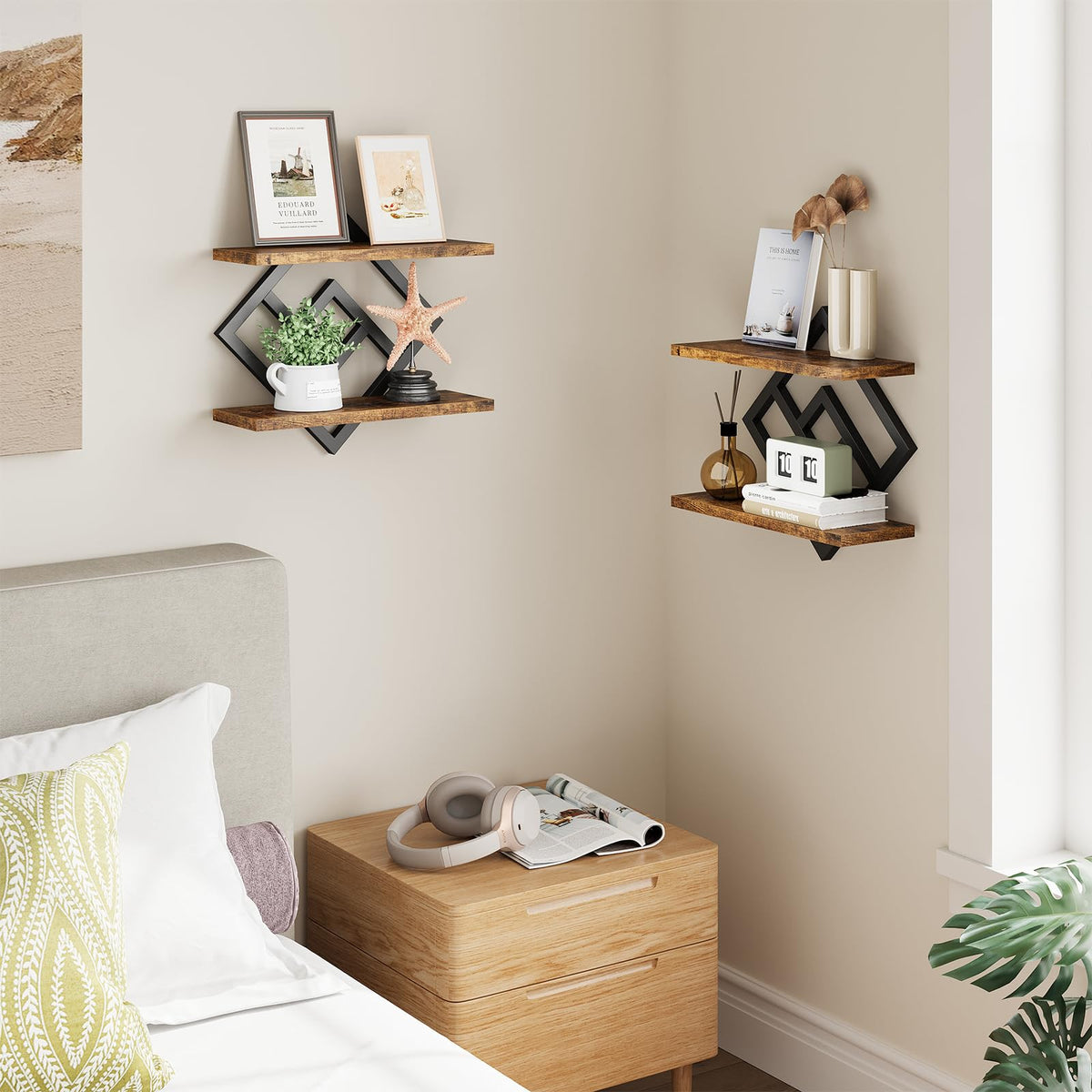 ELYKEN minimalist wall shelves fit corners for flexible setup
