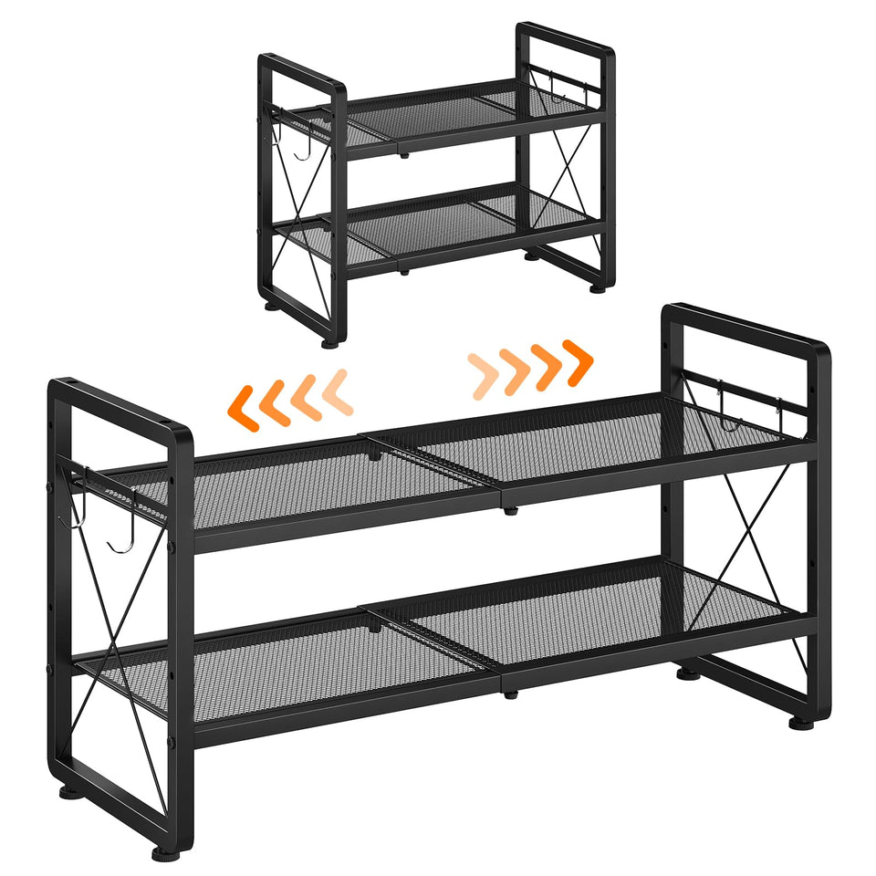 ELYKEN expandable entryway shoe rack showing adjustable length for versatile space use.