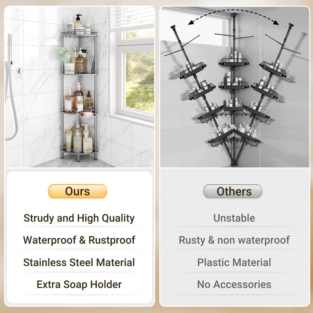 ELYKEN caddy drainage holes prevent water pooling and dry quickly