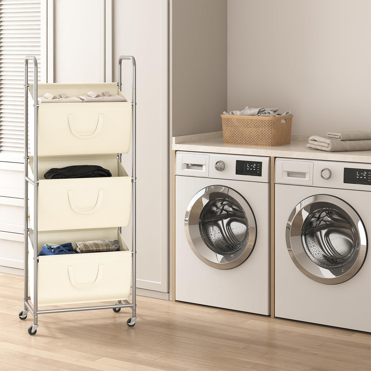 ELYKEN space-saving vertical tower designed for small spaces and tidy laundry areas.