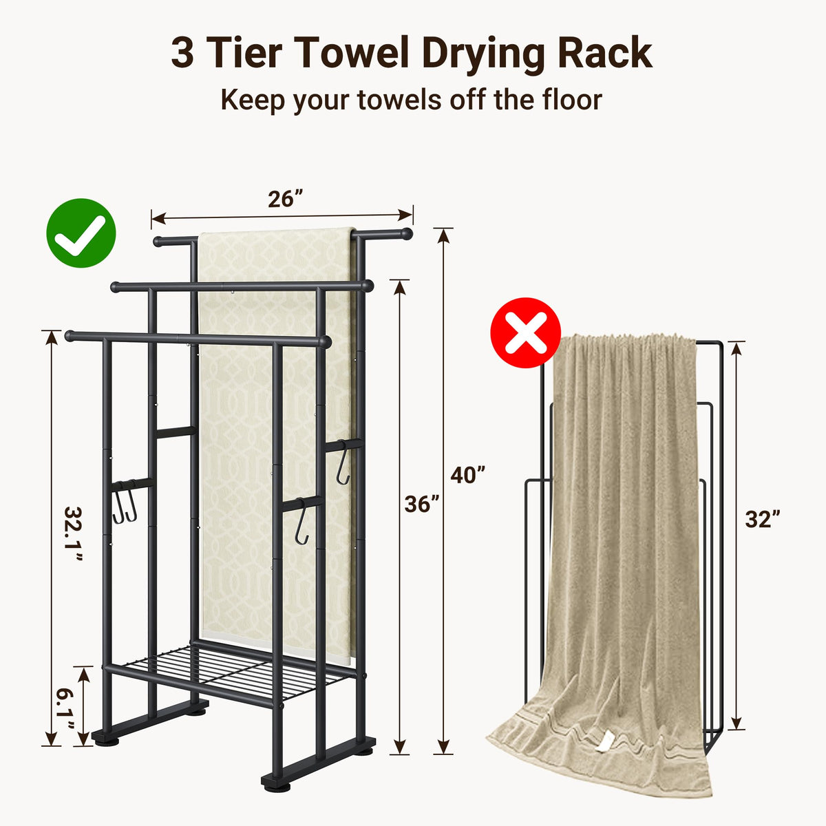 ELYKEN wide-tier space accommodates multiple towels and blankets without clutter.