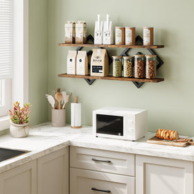 ELYKEN wall shelves illustrate 33lbs per shelf capacity for sturdy display