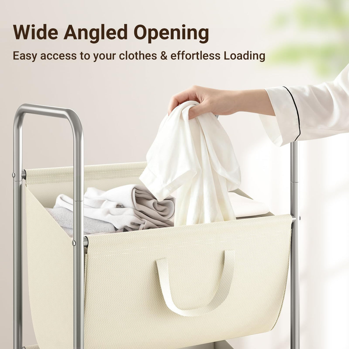 ELYKEN four wheels with two brakes offer stable mobility for the laundry cart.