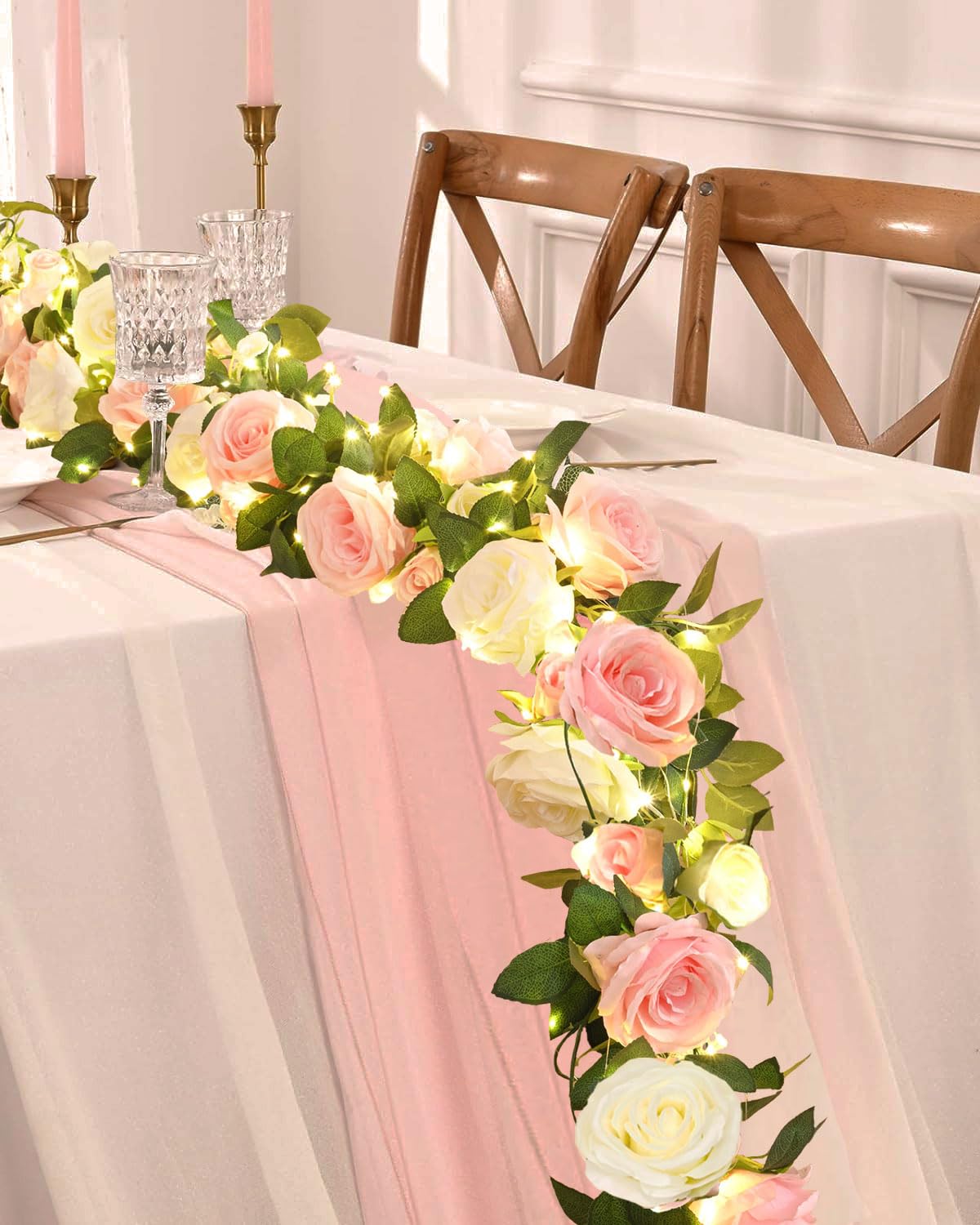 Elyum 4pc garland roses closeup for realistic floral detail