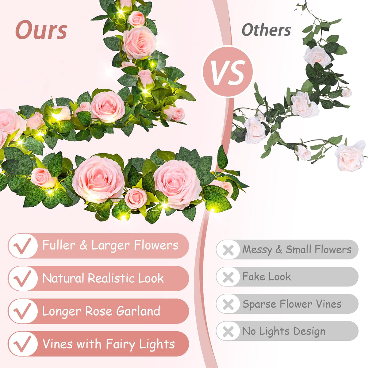 Elyum floral garland with silk roses adds a soft, realistic touch to interiors.