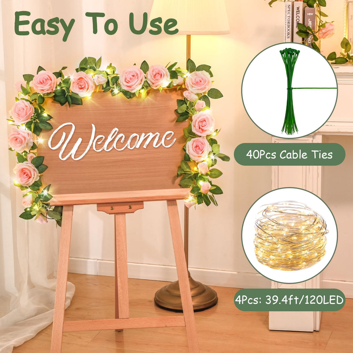 Elyum garland with warm LED lights creates cozy ambiance for events.